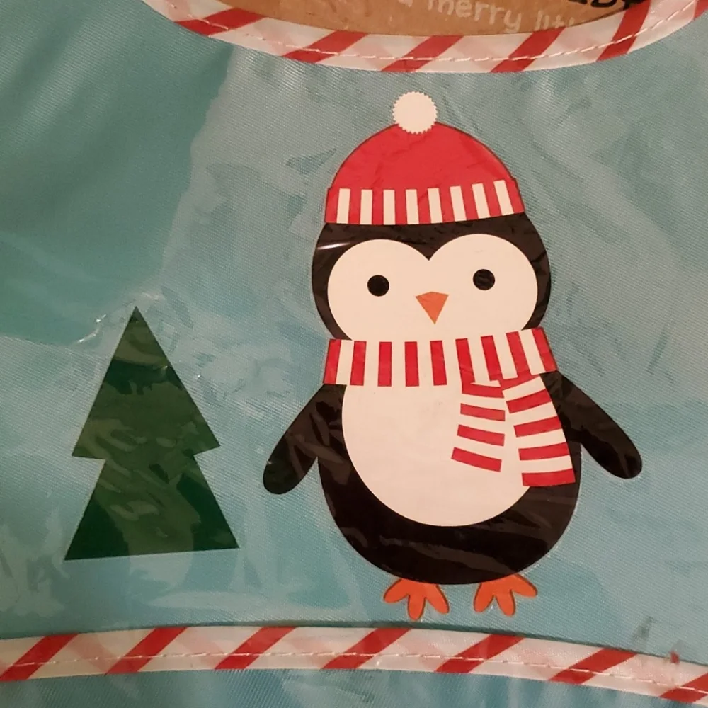 New Christmas Bib set, blue Penguin and white dear